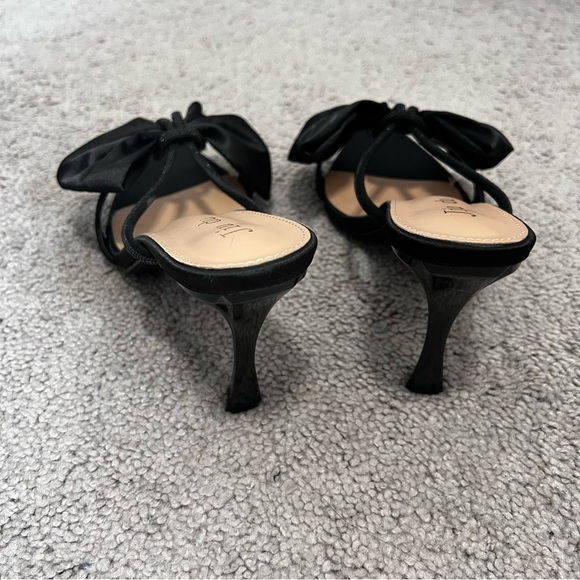 Black Bow Pointed-Toe Heeled Mules - Picture 2 of 4